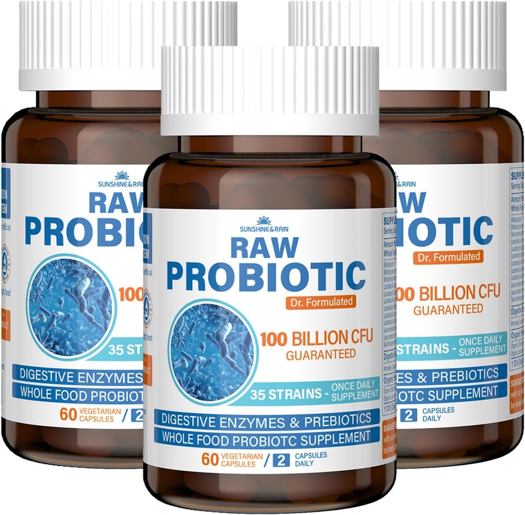 Kadınlar ve Erkekler için Raw Probiyotikleri - 100 Milyar CFU, 35 Strains, Organik Prebiyotikler ve Digestive Enzymes for Digestive, Gut & Immune Health - Soy ve Gluten Free, Non-GMO, 180 Vegan Capsules