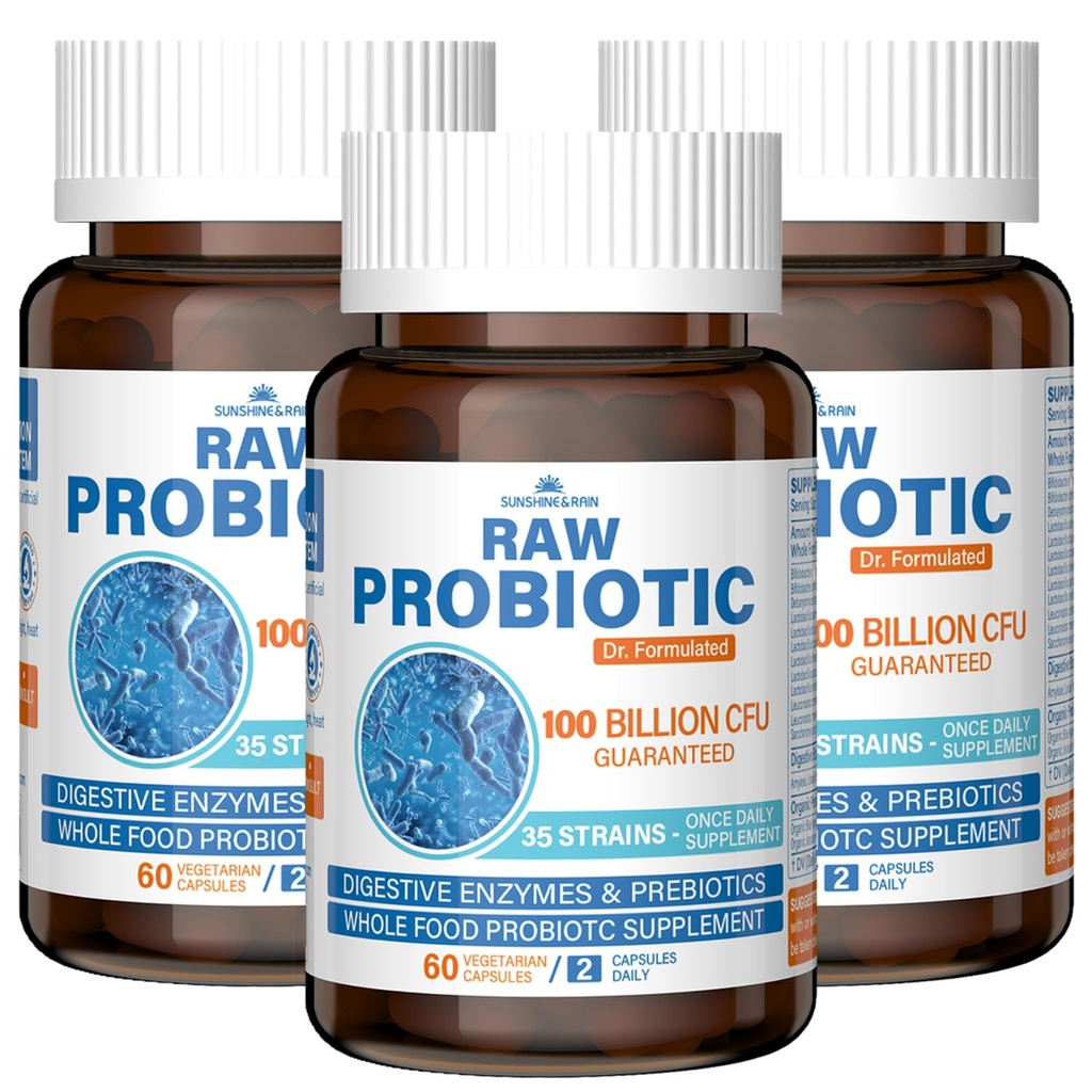 Kadınlar ve Erkekler için Raw Probiyotikleri - 100 Milyar CFU, 35 Strains, Organik Prebiyotikler ve Digestive Enzymes for Digestive, Gut & Immune Health - Soy ve Gluten Free, Non-GMO, 180 Vegan Capsules