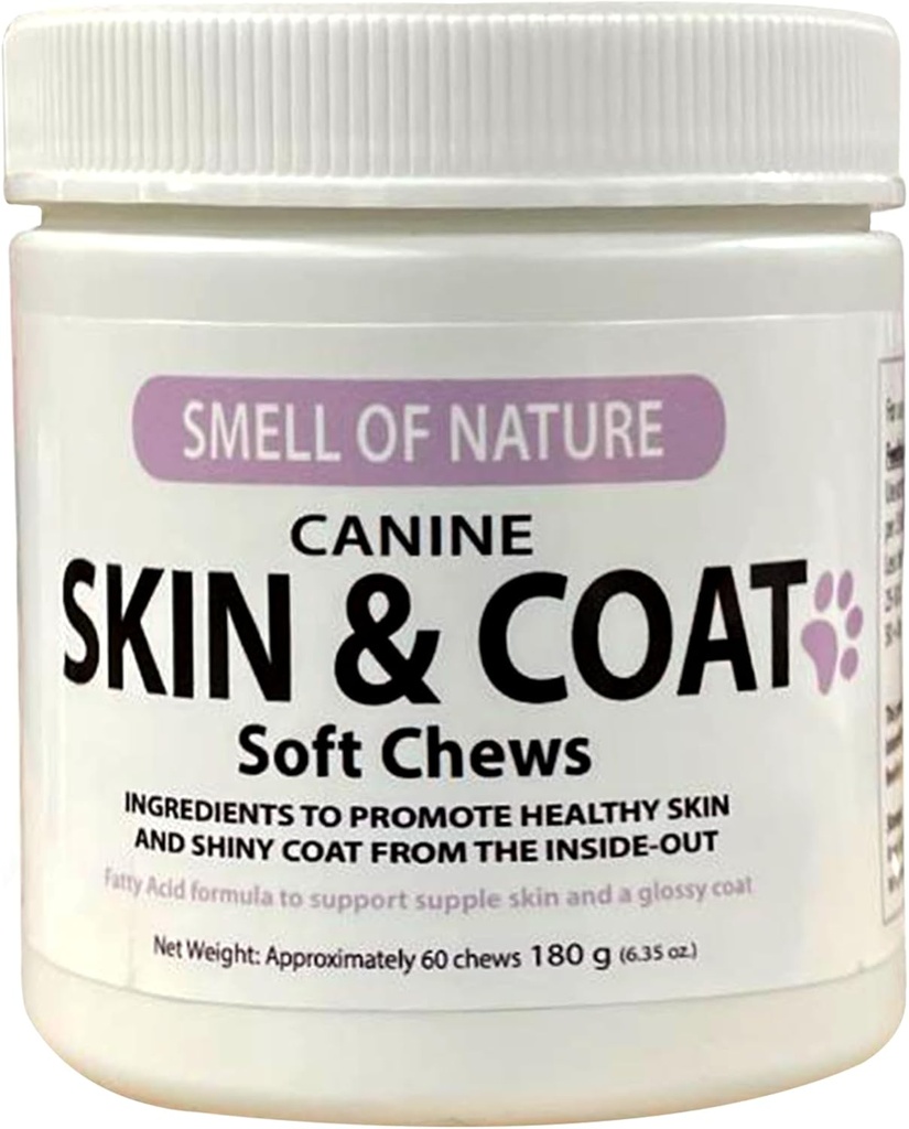 Dog Skin & Coat Supplement Chews - Skin Health Chewable Supplement for All Ages & Breeds - Sağlıklı Skin & Lustrous Coat - Omega Fatty Acids & Vitamins - 60 Chews