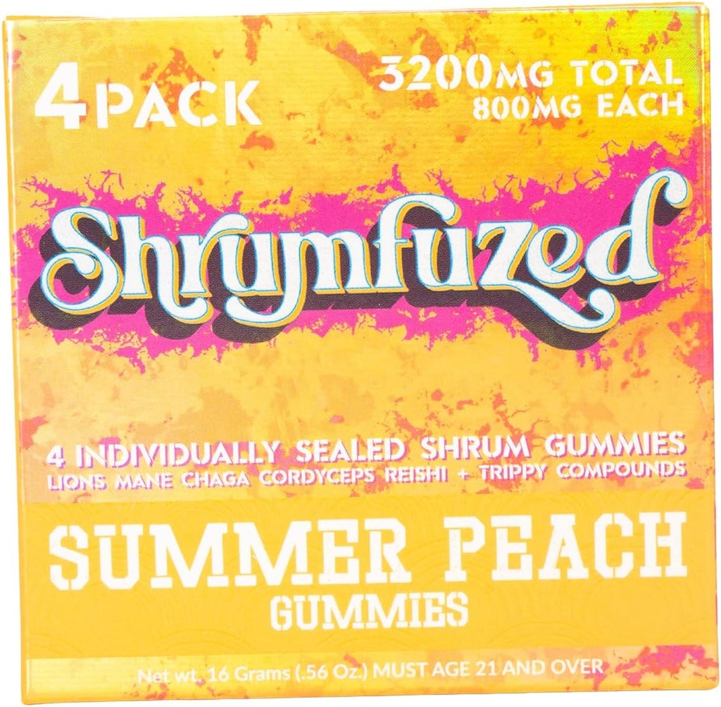 Perrietary Nootropic Gummy 3200 mg - Lion's Mane, Reishi, Chaga ve Cordycep Nootropic Tripe Mushroom Mix (4, Yaz Peach)