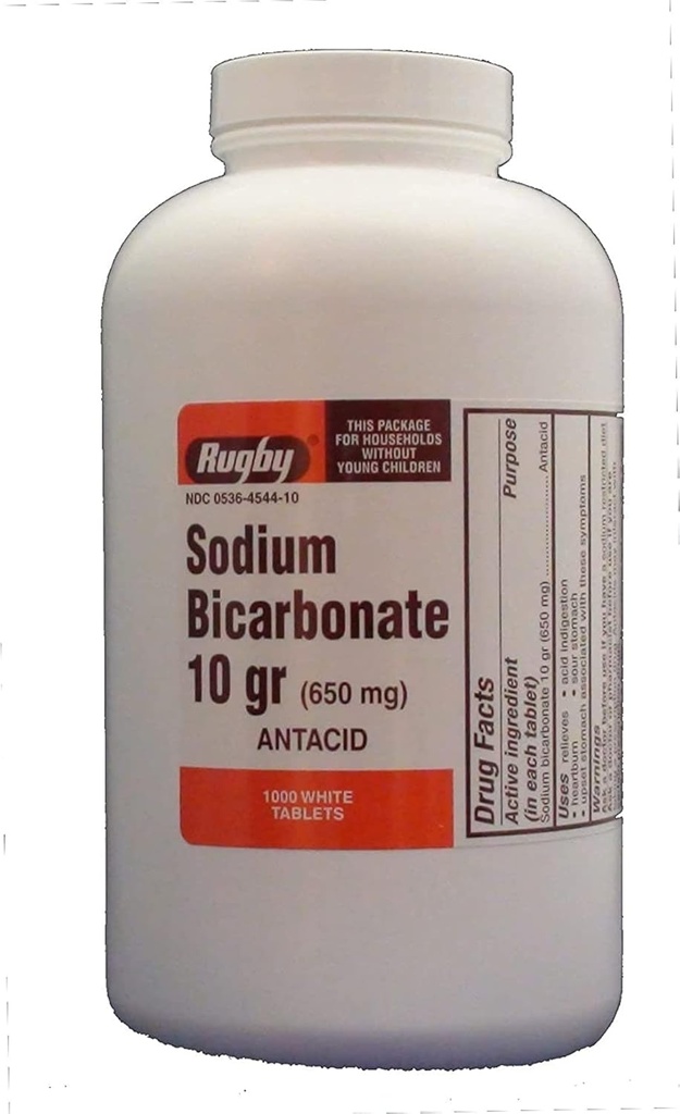 RUGBY SODIUM BICARB 10GR TAB SODIUM BICARBONATE-650 MG White 1000 TABLETS UPC 305361047108