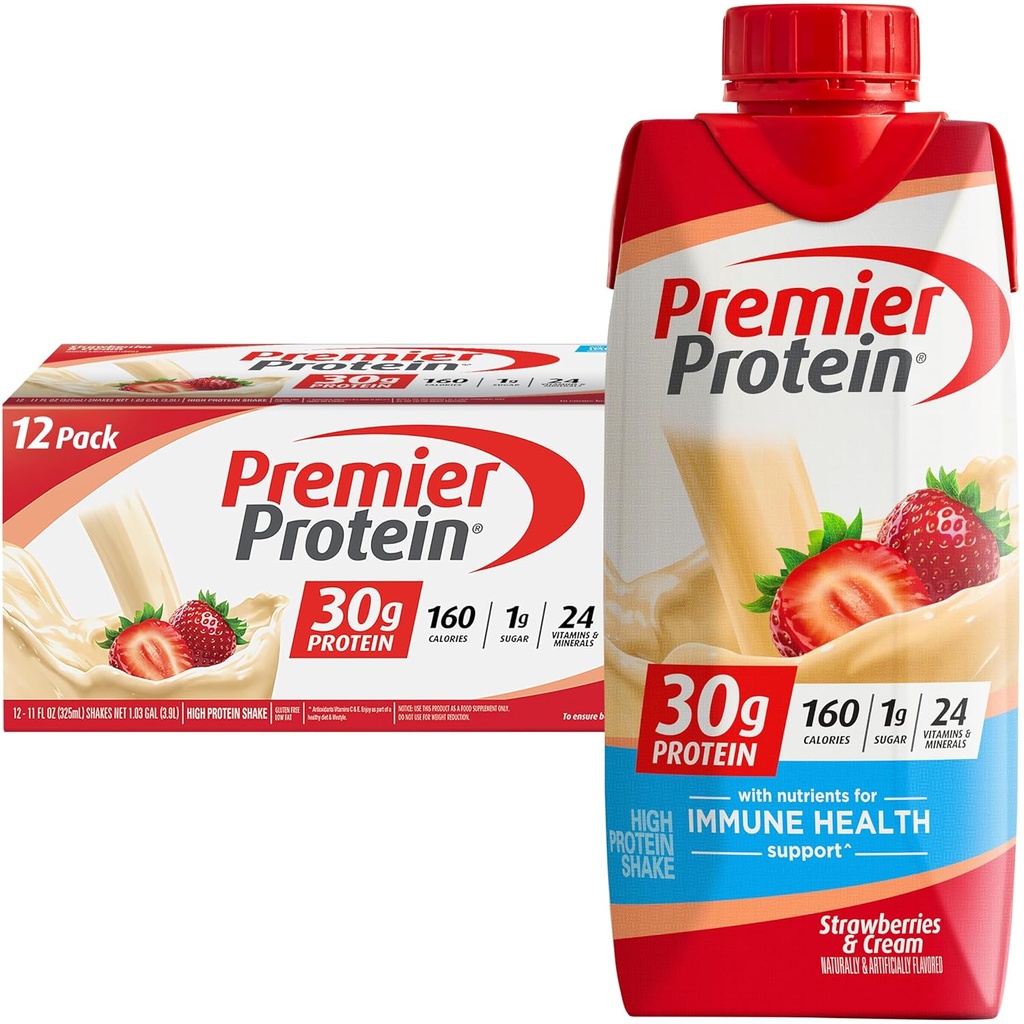 Premier Protein Shake, Strawberries & Cream, 30g protein, 11 fl oz, 12 paketi (Pazar Mayıs Vary)