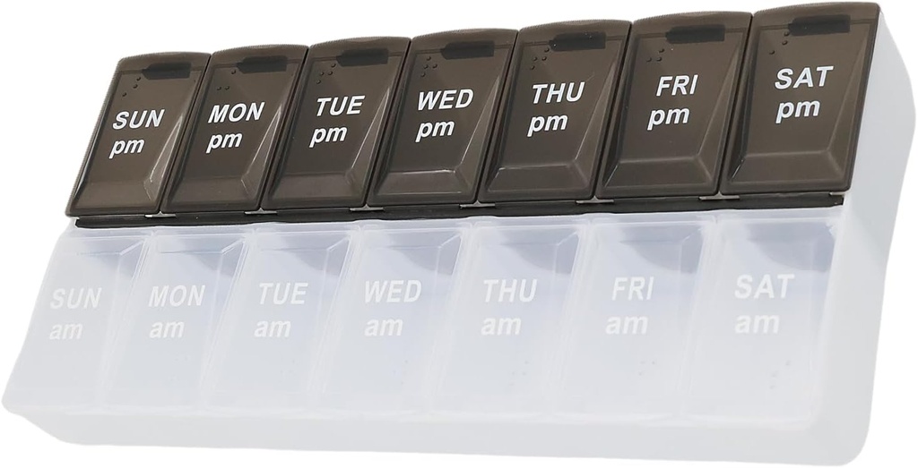 7 Günlük Pill AM PM Organizer, ShysTech Büyük Pill Case Pill Box for Pills/Vitamin/Supplements/Medication (Black/White)