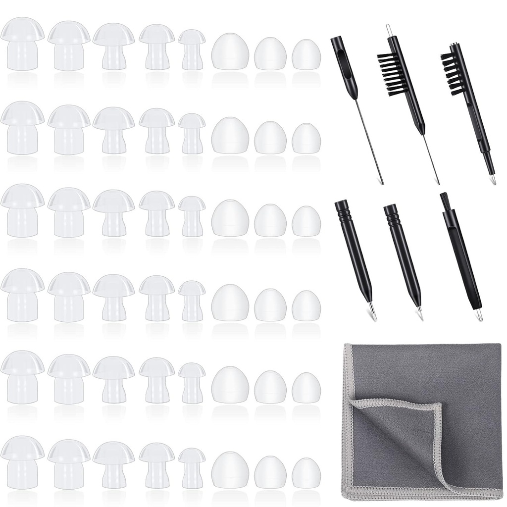 48 Adet İşitme Aid Tips İşitme Aid Domes Universal Domes for Earbud Tip Değiştirme, BTE Ses Amplifier Aksesuarlar ve 7 Adet Temizlik Araçları ile Velvet Bag