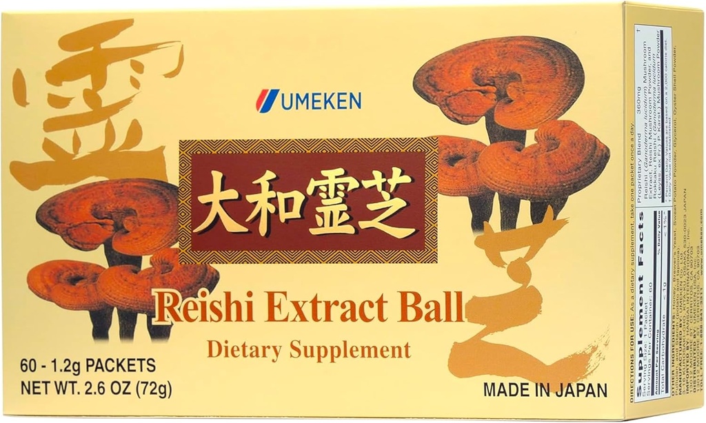 Umeken Reishi Mushroom Extract Balls, Yoğun, Japon Reishi Mushroom Supplement with Beta Glucan, Tempd in Ball Format, 2 Moon Supply, 60 Packets, Pack of 1