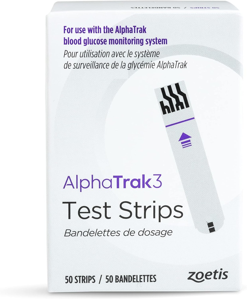AlphaTrak 3 ταινίες δοκιμής για χρήση με το σύστημα παρακολούθησης της γλυκόζης αίματος AT3 για γάτες, σκύλους και άλογα, 50 κόμης