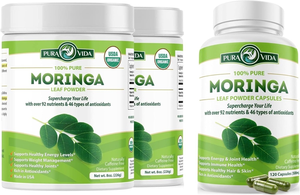 PURA VIDA MORINGA Toz 8 oz. (Pack of 2) Capsules (120 Count)