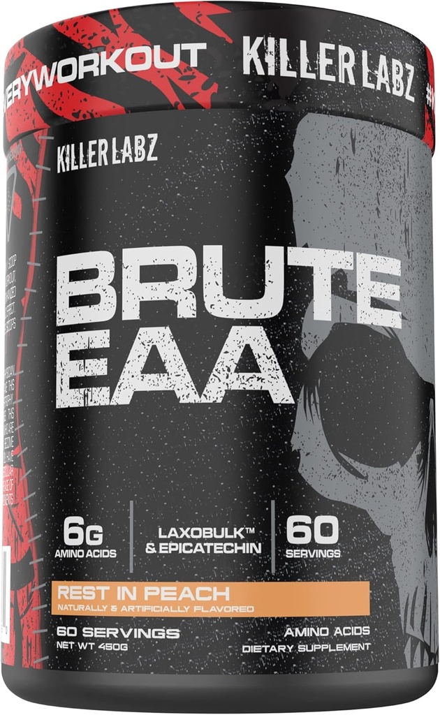 KILLER LABZ Brute EAA Branched Chain & Essential replicas to Accelerate Recovery and Lean Mass Gains 60 Services (Rest in Peach)