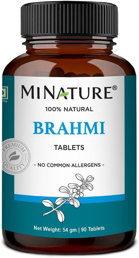 Brahmi Tabletleri - 90 Tablet, 1000 mg |45 Gün Supply | mi Nature | 100% Natural Brahmi Tabletler | Vegan | Bacopa Monnieri | Hindistan'dan |
