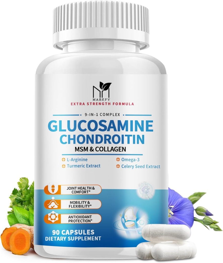 Glucosamine Chondroitin Capsules 1500 mg with MSM, Collagen, Turmeric - Erkekler ve Kadınlar için Ortak Destek Supplement, Ortak Sağlık Antioksit Desteği, 90 Capsules