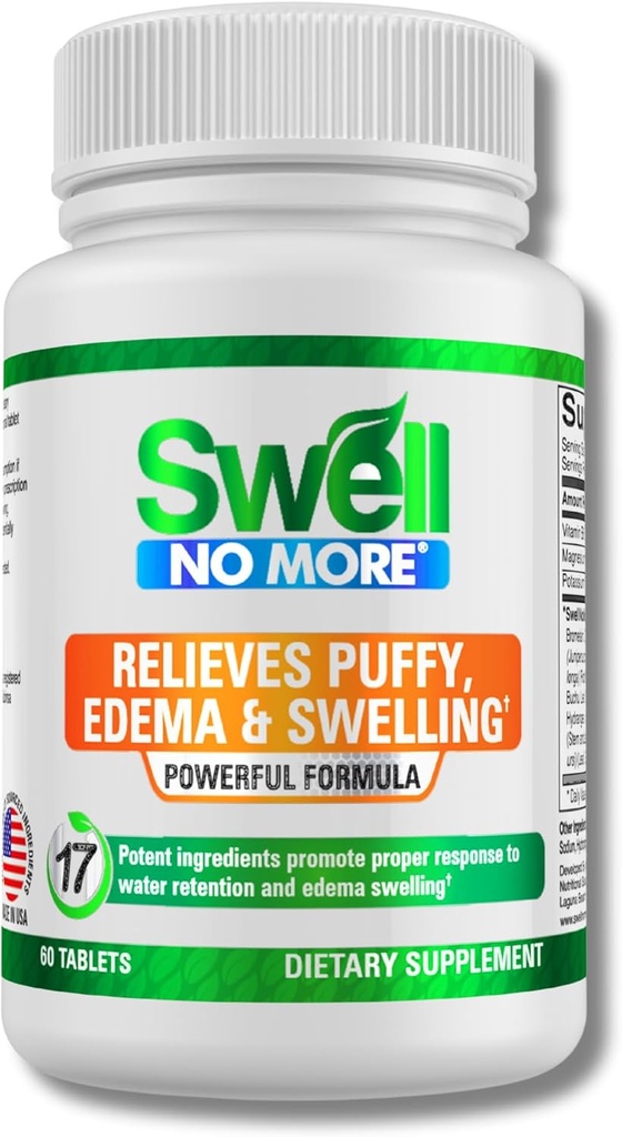 SwellNoMore Natural Supplement Su Retention, Bloating, Puffy Eyes, Swollen Legs, Swollen Ankles & Other Type of Edema & Swelling, Fast & Natural -1 şişe (1 ay Supply)