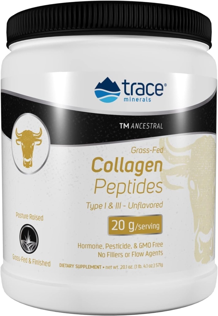 Trace Minerals Collagen Peptides - Healthy Bone & Joint Support - Collagen Supplement Aids Strong Hair, Nails & Skin - Powder Supplement Supports Gut Health - Unflavored, 571g (28 Servings)