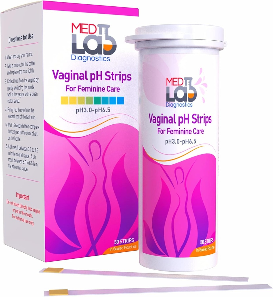 Kadınlar için Vaginal ph Test Strips (50 cnt) BV Bakteril Vaginosis ve Yeast Enfeksiyon Test Strips. Vaginal Health, asitity ve alkalinity için Feminine pH Testi. Ölmüş Pouches