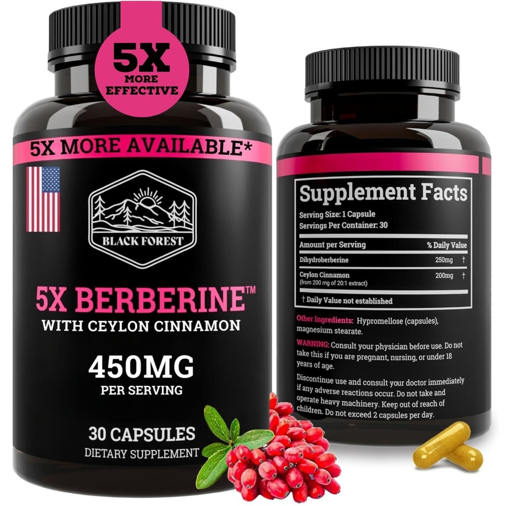 Black Forest 5X Berberine a Dihidrberine Supplement (Super Berberine Now 5X Daha Düzenli Berberine HCL) En İyi Dihidrberine with Ceylon Cinnamon - Benzer şekilde Berberine Phytosome