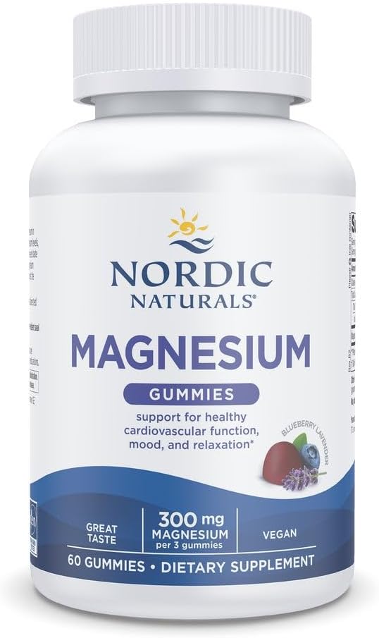 Nordic Naturals Magnesium Gummies for Adults, Blueberry Lavender Flavor - 60 Gummies - Vegan Magnesium Supplement for Mind, Mood, and Cardiovascular Support - Non-GMO - 20 Servings