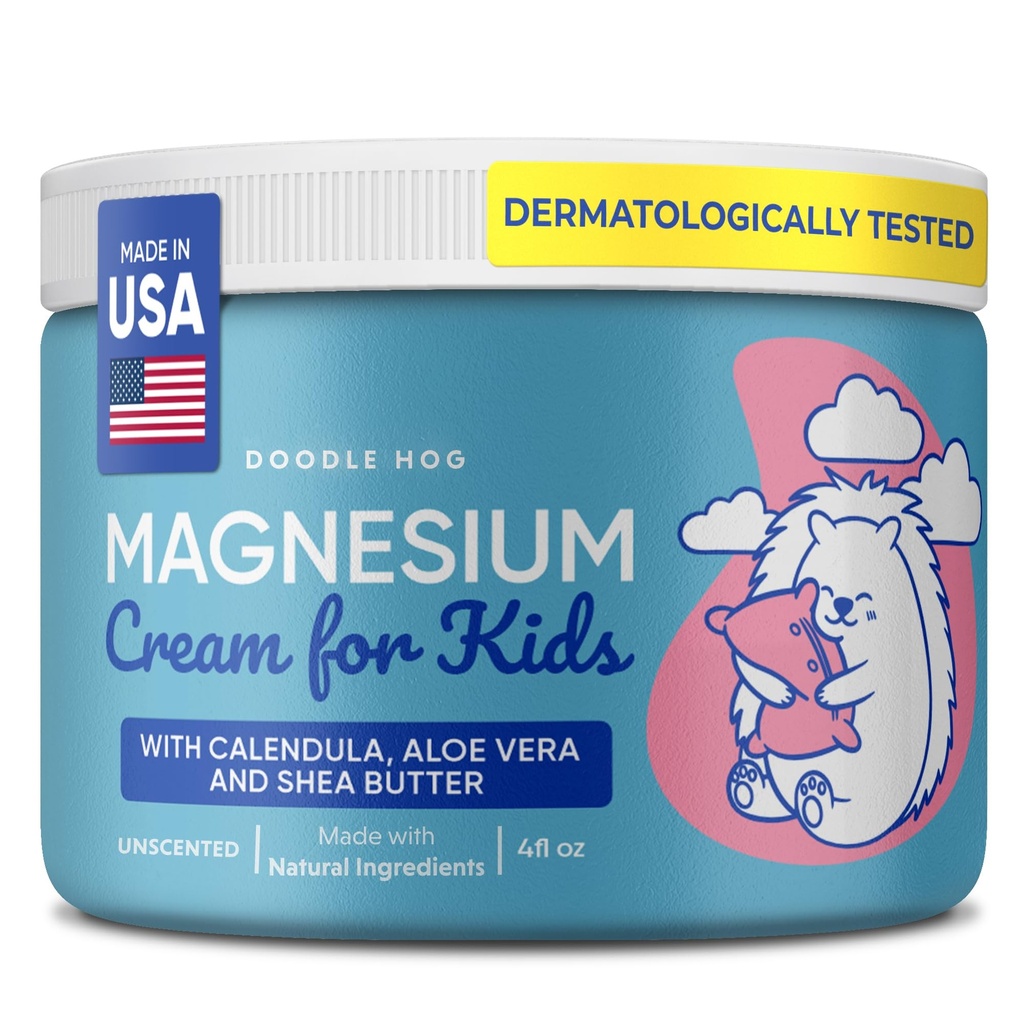DOODLE HOG Magnesium Cream for Kids - Καταπραϋντική ανακούφιση & χαλάρωση με Calendula, Aloe Vera, Shea Butter - Topical Magnesium Cream for Sleep - USA Made - (4 oz, Αρωματισμένο)