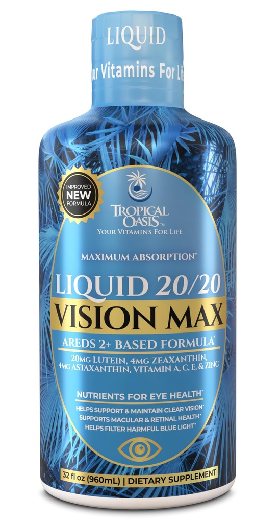Sıvı 20/20 Vizyon - Eye Formula w/20mg Lutein, 4 mg Zeaxanthin, 4 mg Astaxanthin for Vision Support -Max Abxia- Great Taste & No Pills to Swallow- 32 Serv, 32oz