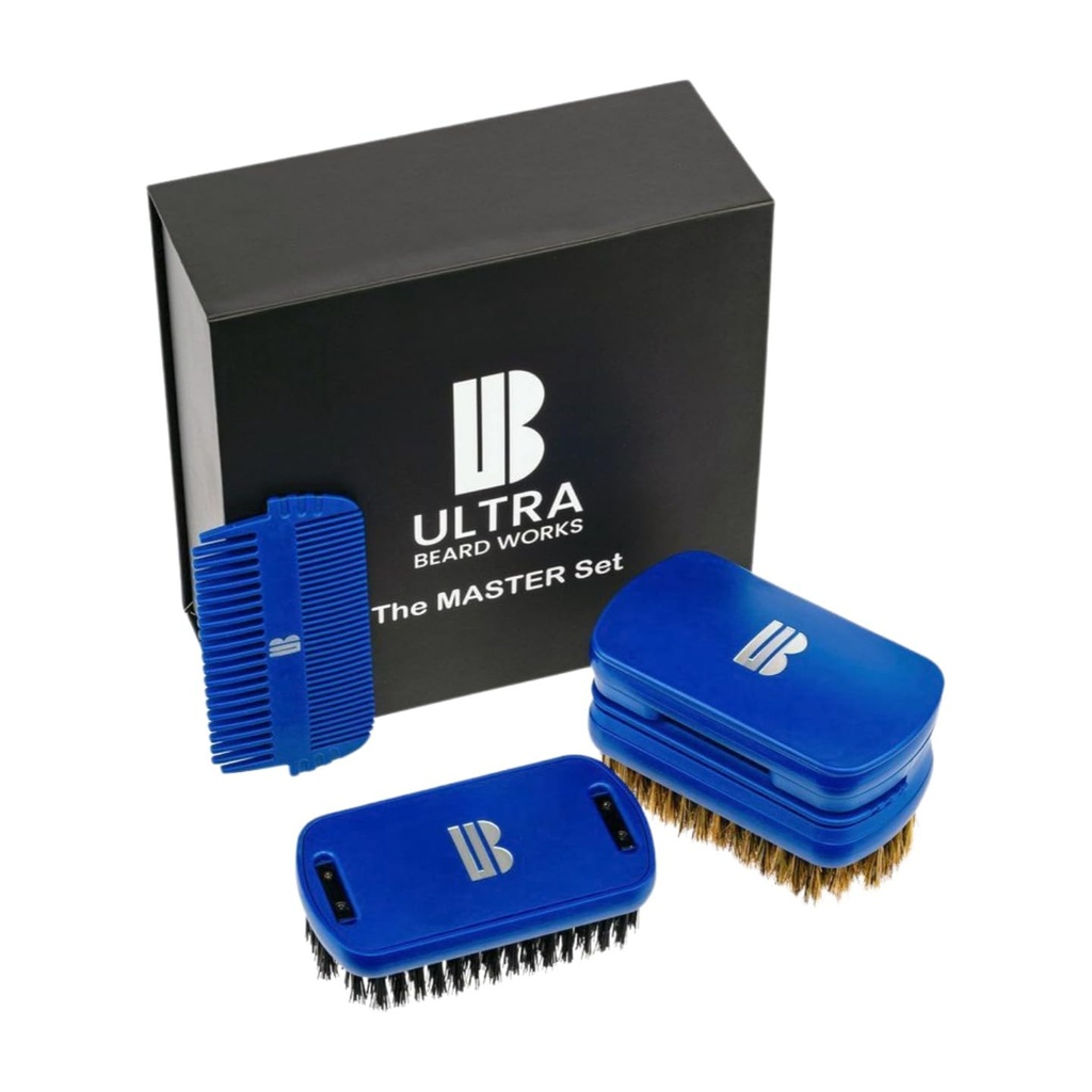 Magnetized High-end Beard Rotor "Master" set. "ULTIMATE BRUSH" 3in-1 fırça seti. Ekleyenler: Ayna, depolama bölmesi, iki tane s ve iki fırça. Detachable parçalar özelleştirilmiş bir birim oluşturur.