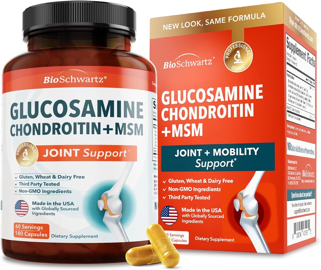 Glucosamine Chondroitin MSM Ortak Destek Tamamı - Collagen,, Turmeric ve Ginger, Hyaluronic Acid, Glucosamine Chondroitin Sulfate for Ortak Konfor - Gluten Free, Non GMO, 180 Capsules