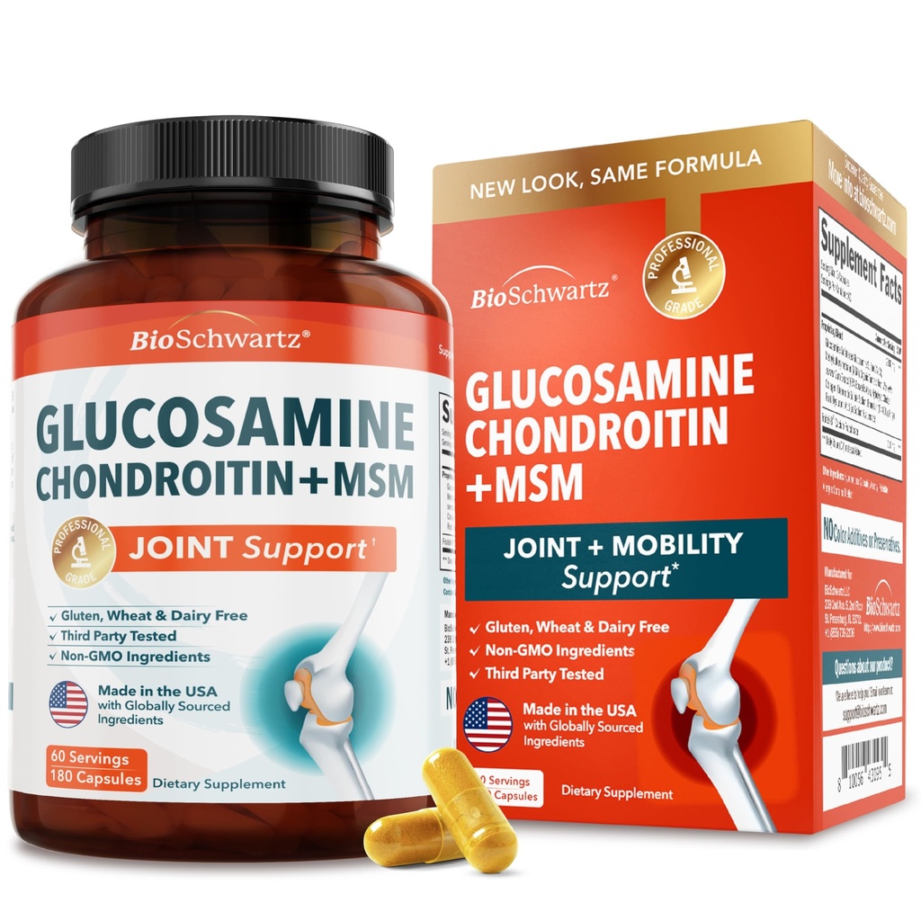 Glucosamine Chondroitin MSM Ortak Destek Tamamı - Collagen,, Turmeric ve Ginger, Hyaluronic Acid, Glucosamine Chondroitin Sulfate for Ortak Konfor - Gluten Free, Non GMO, 180 Capsules