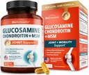 Glucosamine Chondroitin MSM Joint Support Supplement - Collagen Peptides, Turmeric and Ginger, Hyaluronic Acid, Glucosamine Chondroitin Sulfate for Joint Comfort - Gluten Free, Non GMO, 180 Capsules