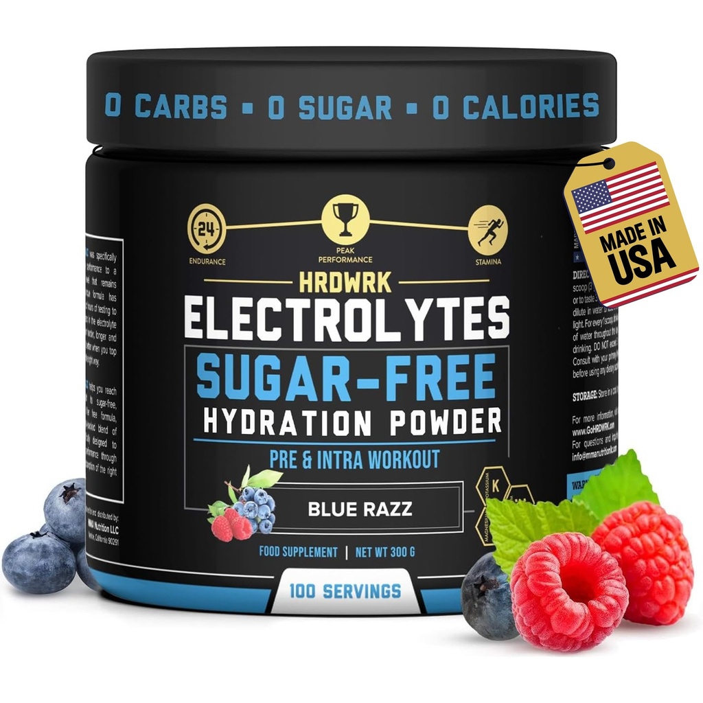 MMA Nutrition HRDWRK Electrolytes Powder with Magnesium, Potassium - Sugar Free Electrolytes Boost Endurance and Reduce Fatigue with This Electrolytes Supplement - Maximum Hydration - Keto Friendly
