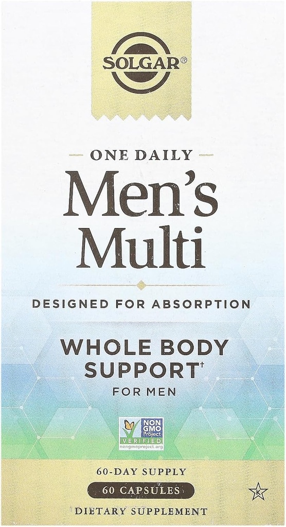 Solgar One Daily Men's Multivitamin Whole Body Support Supplement, Highly Absorbable Gecikme Bir Günlük Insanlar Için Bir Zaman Kapsülü - Immune Heart Energy Stres & Kas Health, 60 Hizmet