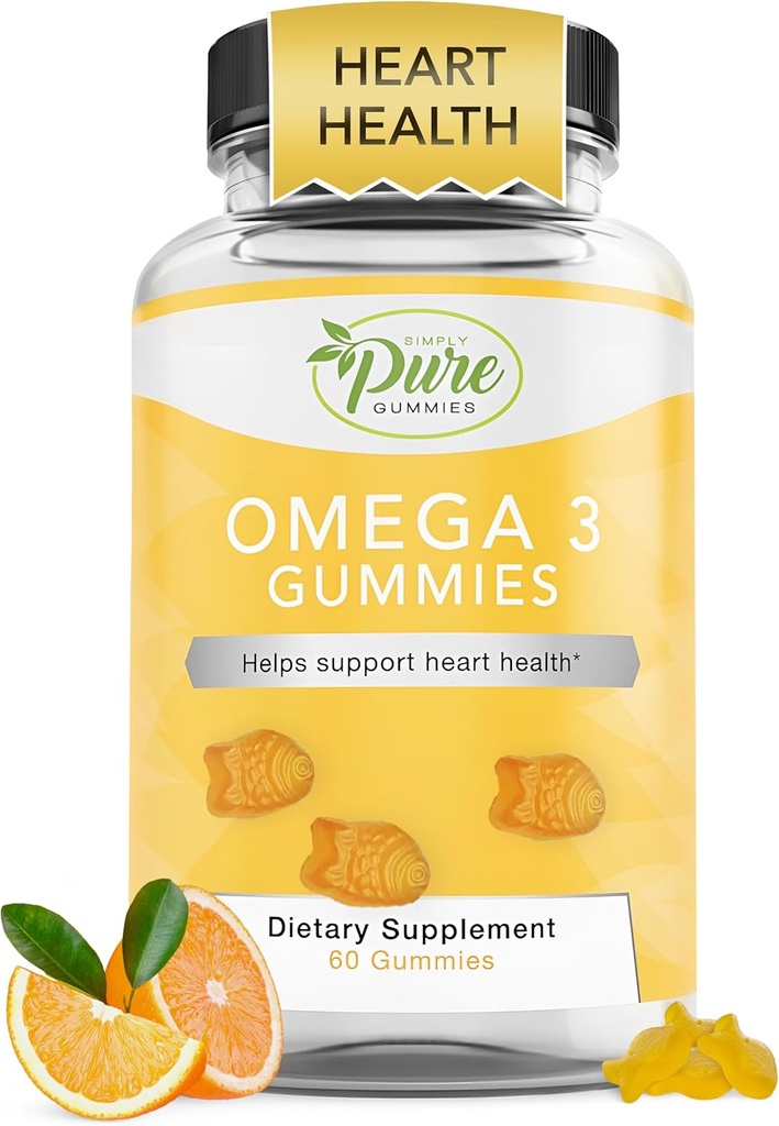 Pure By Nature Omega 3 Gummies for Yetişkinler & Çocuklar, Omega 3 Fatty Acid Supplements with Omega 3 6 9 for Circulatory Support, No Fish Oil Orange Flavor Omega Gummies, 60 Days Supply (60 Count)