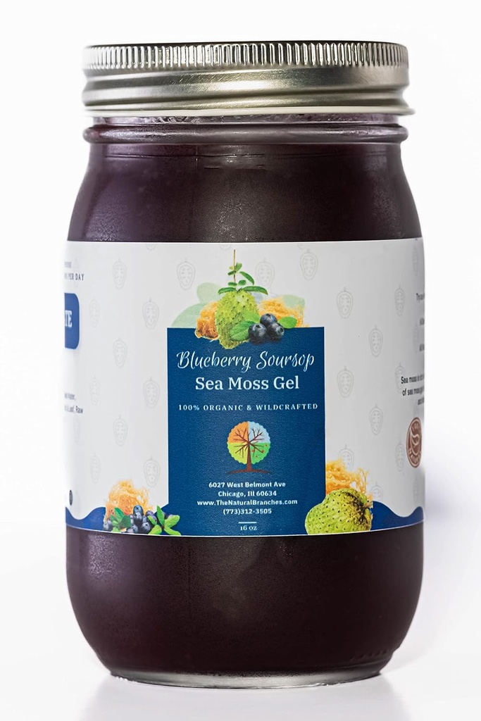 Organik Blueberry ve Soursop Fruit Sea Moss Gel 16oz - Al Natural & Sertifikalı USDA Organik Seamoss Gel - Wildcrafted Saint Lucia SeaMoss jel - ABD'de Proudly Made in the USA