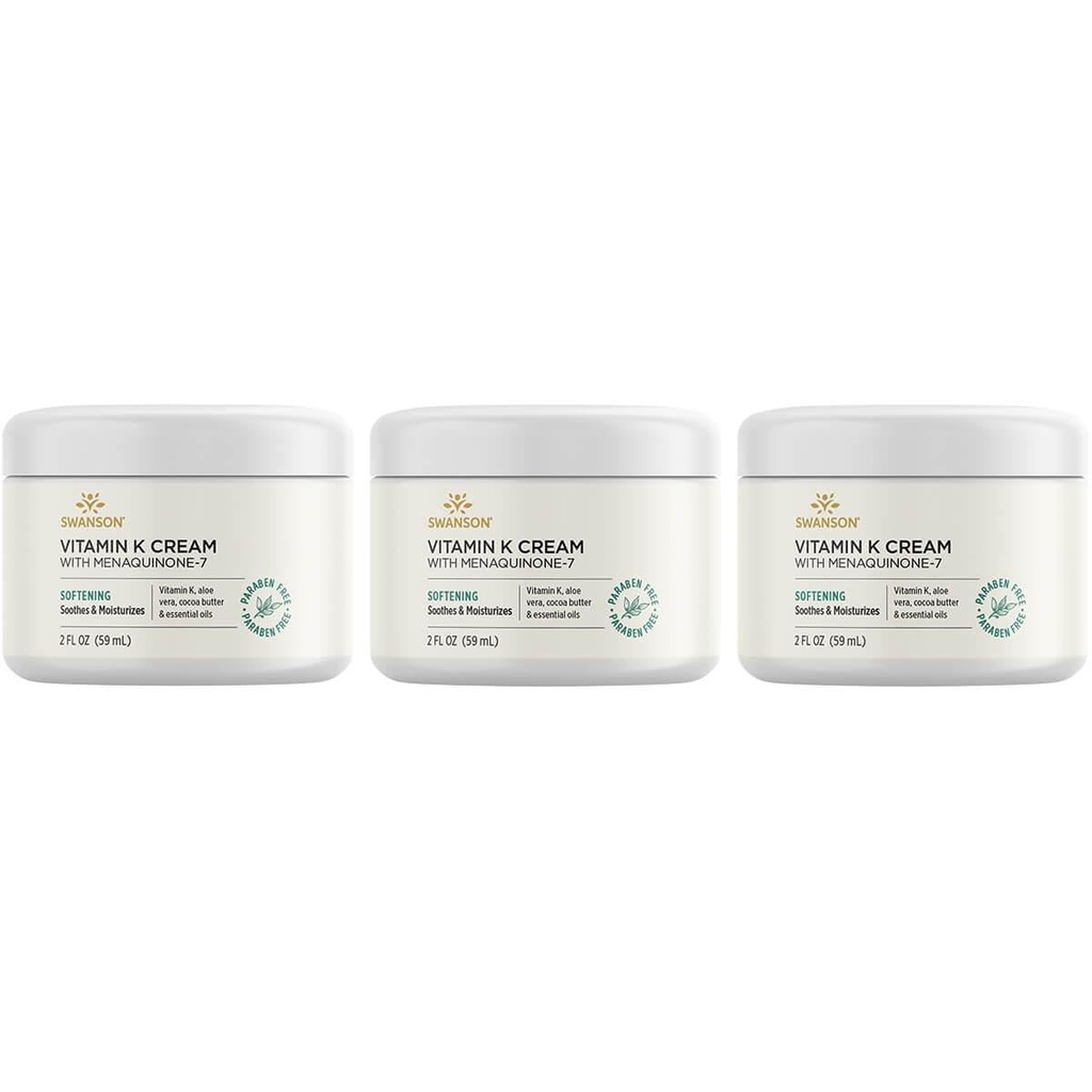 Swanson Vitamin K Cream with Menaquinone-7 - Eye Cream to Help Mini to the Görünümü Karanlık Circles Under the Eyes - Topical Cream to Help Nourish and Brighten the Skin - (2 Fl Oz) (3 Pack)