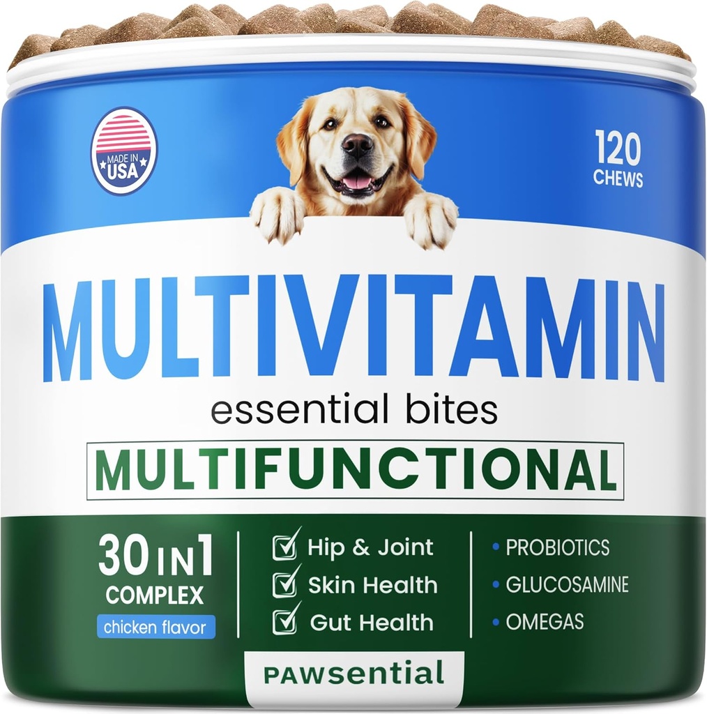 Köpek Vitaminleri ve Supplements Chewable - Glucosamine Omega Probiyotikler - Skin & Coat, Hip & Ortak & Gut Health - Adult & Senior, Small & Large Breed - 120 Ct Beef