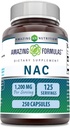 Amazing Formulas NAC (N-Acetyl-L-Cysteine) Tamam | 250 Capsules | Non-GMO | Gluten Free | Made in USA
