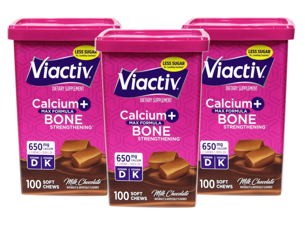 Viactiv Max Formuladis +Vitamin D3 Bone Health Milk Chocolate, 100 Soft Chews - 3 Pack