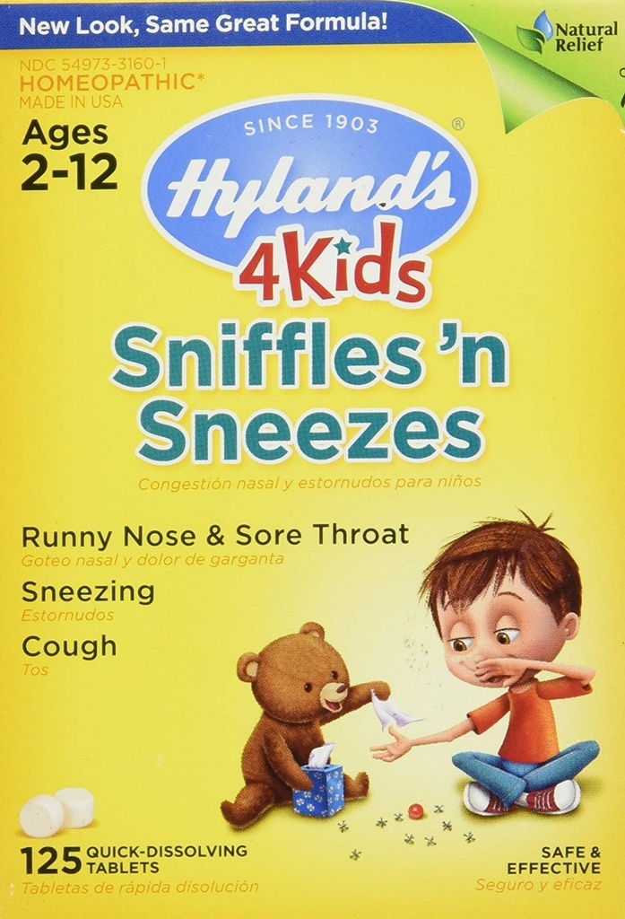 2+, Cold Medicine Tabletleri için çinko, Hyland'ın 4 çocuğu Sniffles n' Sneezes, Decongestant, Headache and Sinus Relief, Natural Treatment for Anti Cold Belirtileri, 125 Kont