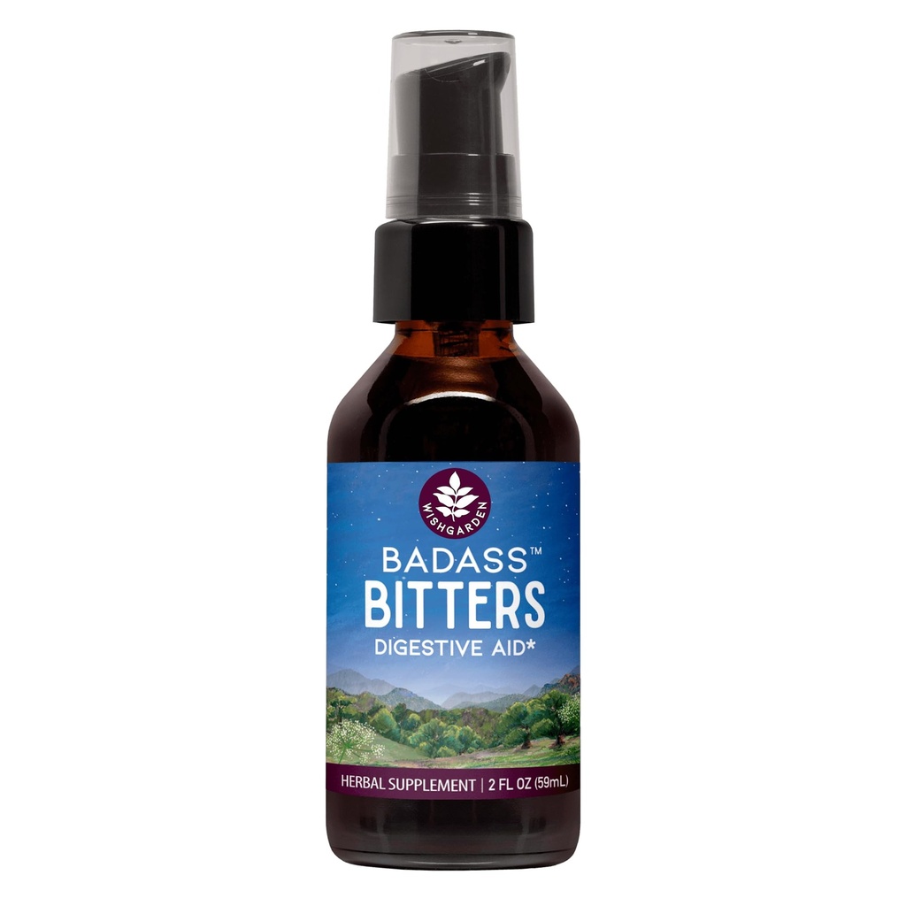 WishGarden Herbs Badass Bitters - Όλα τα φυσικά Digestive Bitters Made with Gentian Root, Orange Peel & Fenugreek Seed, Bitters for Digestion Διεγείρει Digestive Enzymes Function, Swedish Bitters, 2oz