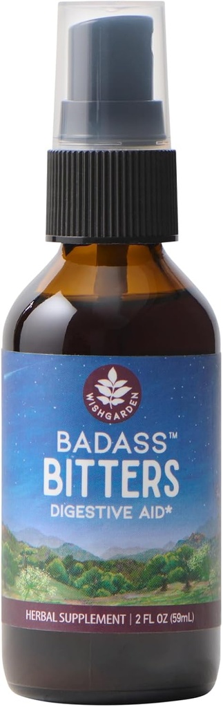 WishGarden Herbs Badass Bitters - All-Natural Digestive Bitters Made with Gentian Root, Orange Peel & Fenugreek Seed, Bitters for Digestion Stimulates Digestive Enzymes Function, Swedish Bitters, 2oz