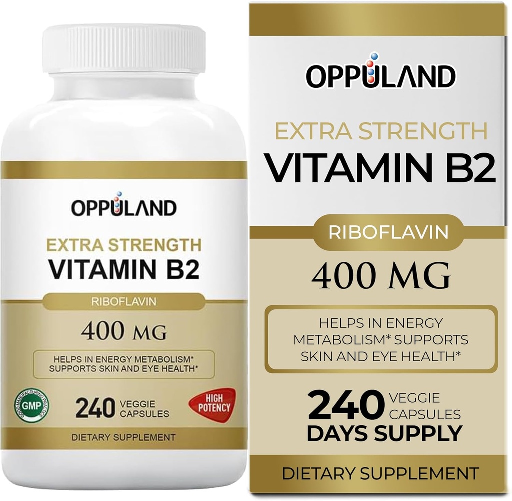 Συμπλήρωμα Βιταμίνης Β2 Ριβοφλαβίνης - B-2 Βιταμίνη - Ενισχύει τον Ενεργειακό Μεταβολισμό & Κυτταρική Λειτουργία - Καθημερινή Συμπληρώματα Διατροφής για Άνδρες & Γυναίκες - 400 mg Καψάκια - 240 Μέτρα