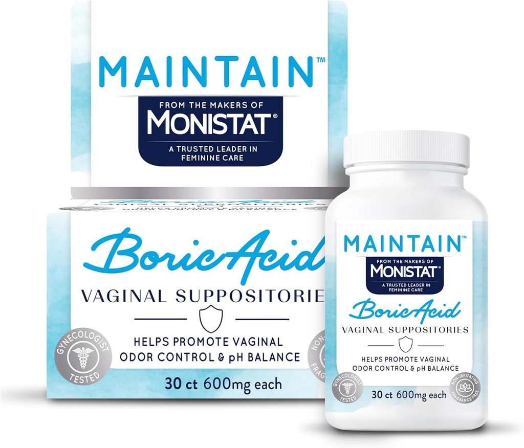 Monistat'ın yapımcılarından, Boric Acid Suppositories for Women, Fragrance-Free iss for Vaginal Odor Control and PH Balance Without Irritation, 30 Count