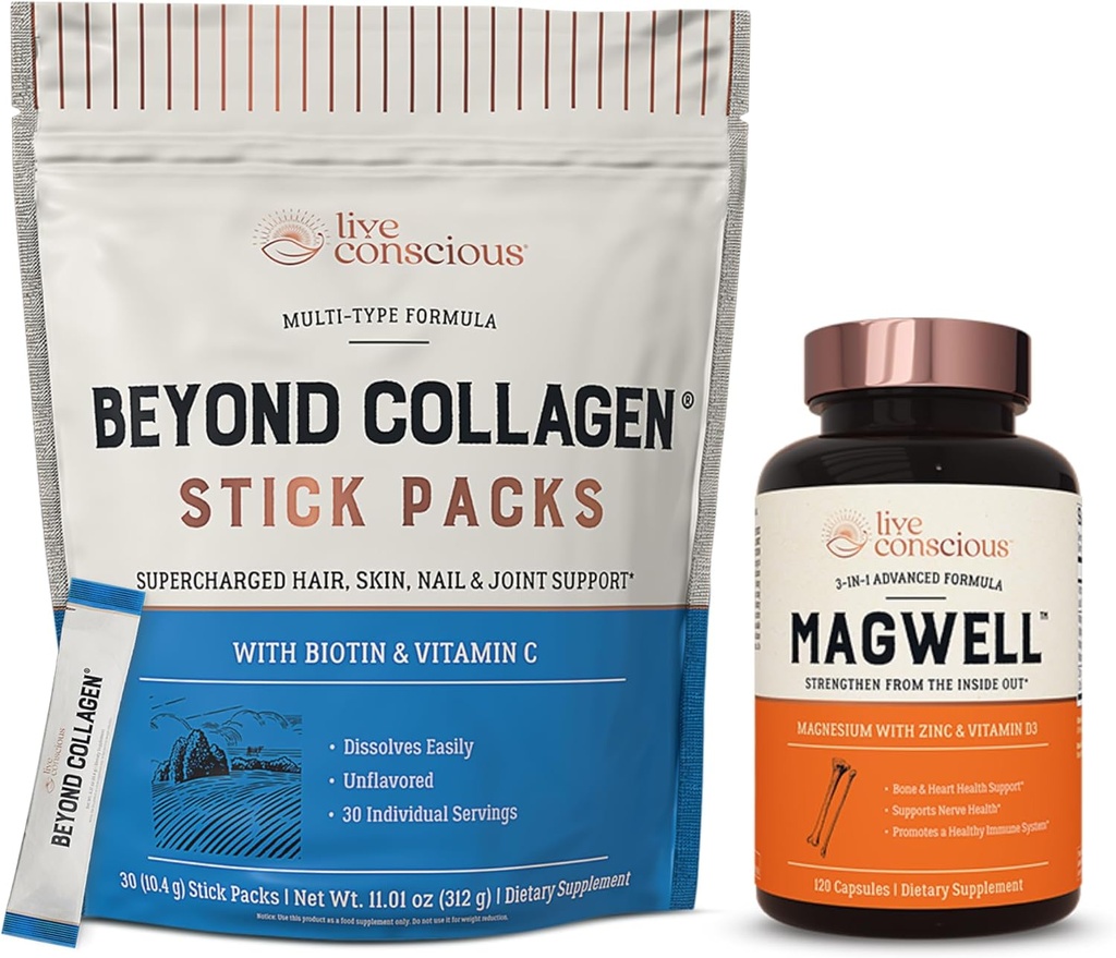 I, II, III, V & X Stick Packs + MagE Magnezyum çinko & Vitamin D3 | Saç, Skin, Nail ve Ortak Destek + Bone & Heart Health, Immune System Support
