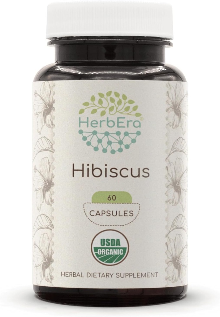 HerbEra Hibiscus USDA Organic 60 Capsules | Natural Herbal Supplement | Sertifikalı Organik Vejetaryen Capsules ve Organik Hibiscus (Hibiscus sabdariffa)