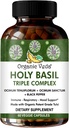 Organic Veda Holy Basil Capses - Triple Complex Tulsi Holy Basil Leaf Extract - Υποστήριξη της αναπνευστικής υγείας, ανοσία - Προάγει την υγιή αντίδραση & διάθεση - Vegan, χωρίς γλουτένη - 60 κόμης