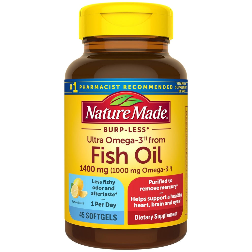 Nature Made Extra Strength Omega 3 Fish Oil Supplements, 1400 mg, Fish Oil Omega 3 Supplements as Ethyl Esters for Health Heart, Brain, Eyes, Mood Support, 45 Softgels, 45 Day Supply, 45 Softgels, 45 Day Supply, 45 Softgels