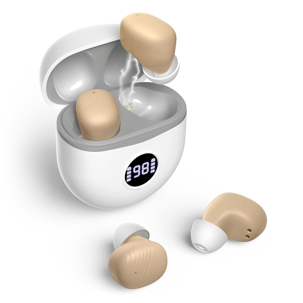 İşitme Aids, batarya işitme Aids for Seniors with Gürültü Cancelling, Small In Ear No Squealing İşitme Amplifiers Update maximumGet 40dB with Oval Şarj Case LED Power Display, Beige