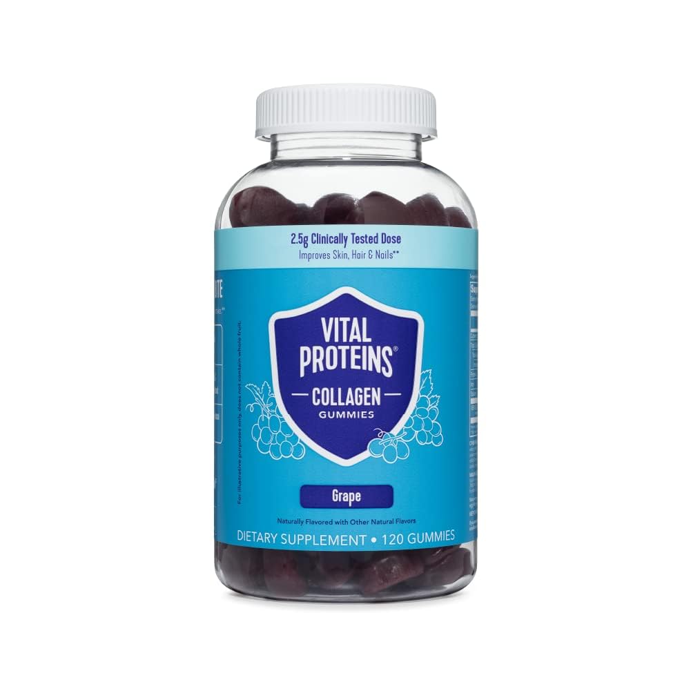 Vital Proteins Collagen Gummies, 2.5g of Klinikly-Tested Collagen for Hair, Skin, Nails & Wrinkles, 120 ct, 30-Day Supply, Grape Flavor
