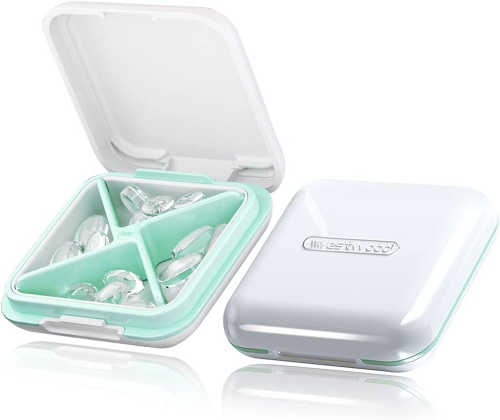 Small Pill Box, Travel Pill Case, Dtouayz Portable Medicine Organizer, Vitamin and Medication Dispenser, Cute Daily Pill Box for Purse or Pocket, Waterproof 4 Compartment Travel Pill Container