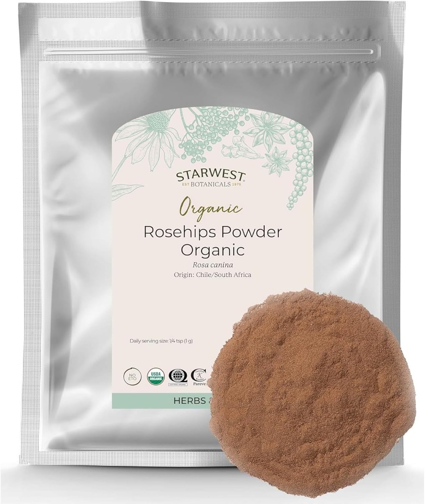 Starwest Botaniks Rosehips Toz Organik - Çay ve Bakmak için Herb, Güzel Bir Yer, Vitamin C Doğal Kaynağı, Sertifikalı Kosher, Non-GMO - Bulk 1 lb Bag