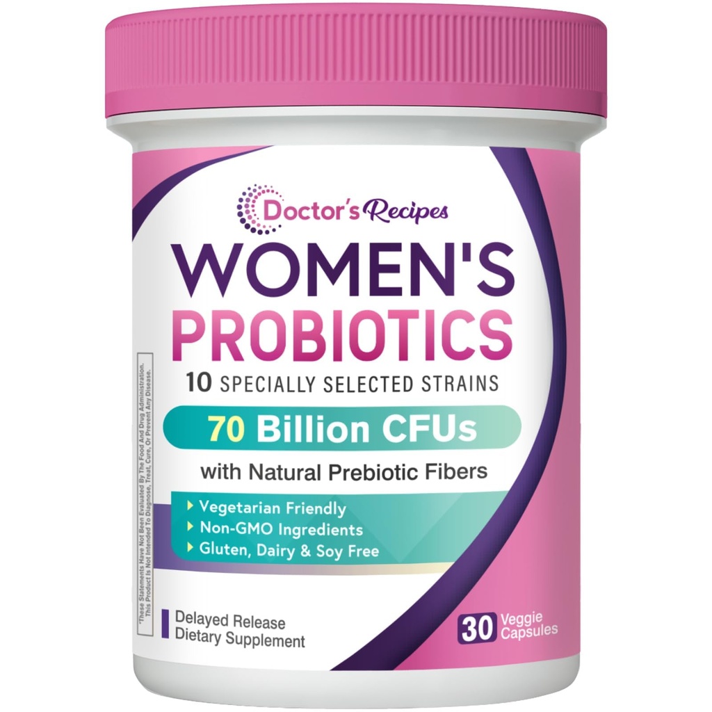 Doktor'un Kadınlar için Probiyotikleri, Organik Prebiyotikler ve Digestive Health, Vaginal Health, 70 Milyar CFU, 10 Strains, Raf Stable, 30 Capsules