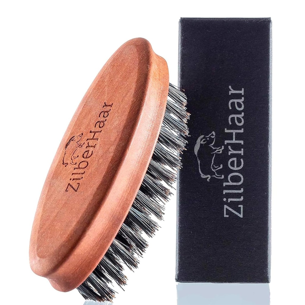 ZilberHaar Pocket Mustache ve Beard Brush - Stiff Boar Bristles Small Brush - Mükemmel Ayıd Grooming Tool - Relieves sakal itch - Kısa ve Orta - Avrupa'da Made in Europe