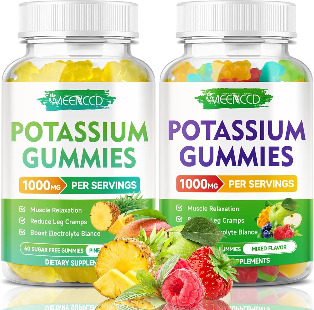 Potasyum Gummies 1000 mg, Yüksek Potency Pyumları Yetişkinler Kadınlar ve Erkekler için Gummies takviyeler, Pyum Gummies Support Leg Cramps & Muscle Health, Pinele & Meyve Flavor