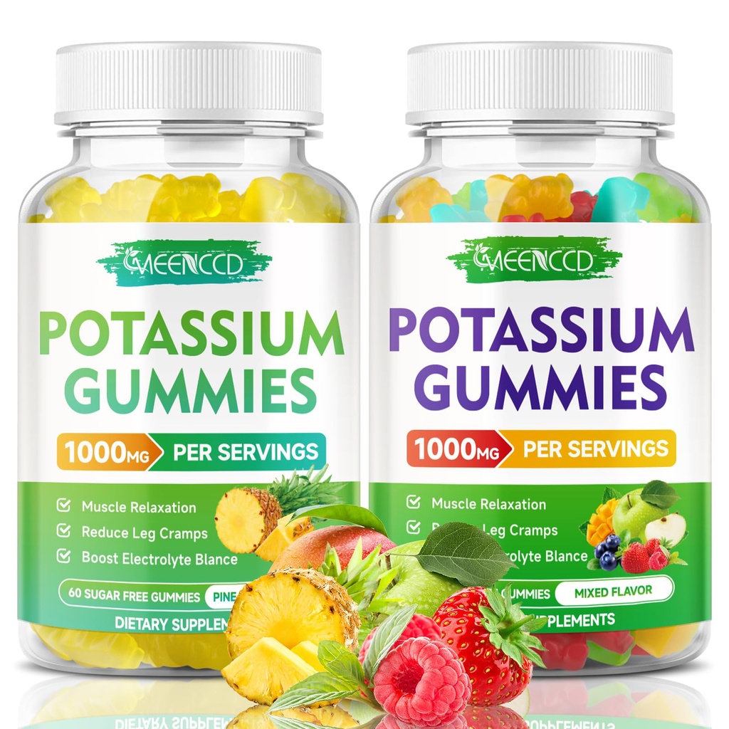 Potasyum Gummies 1000 mg, Yüksek Potency Pyumları Yetişkinler Kadınlar ve Erkekler için Gummies takviyeler, Pyum Gummies Support Leg Cramps & Muscle Health, Pinele & Meyve Flavor